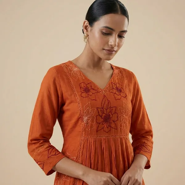 Orange_Cotton_Premium_Kurta_Set_For_Women