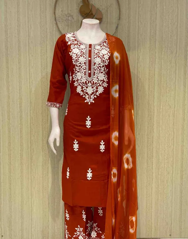 Rust_Cotton_Premium_Kurta_Set_For_Women