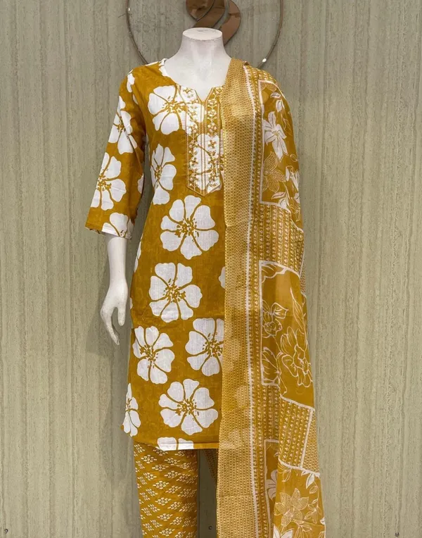 Mustard_Yellow_Floral_Printed_Cotton_Unstitched_Suit_Set