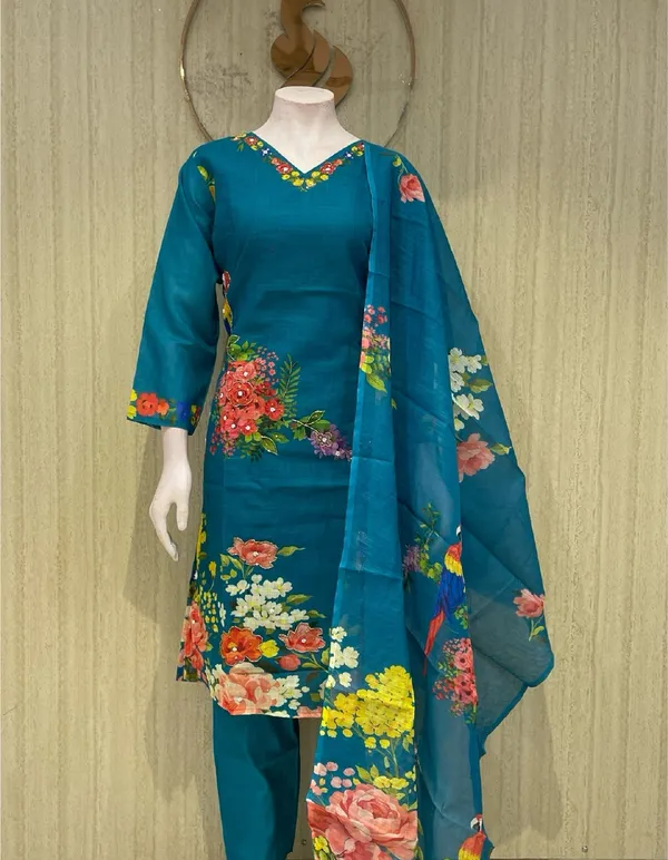 Teal_Cotton_Premium_Kurta_Set_For_Women