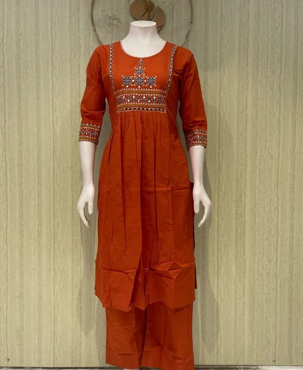 Orange_Cotton_Premium_Kurta_Set_For_Women
