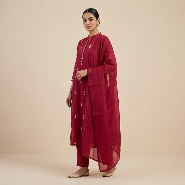 Maroon_Cotton_Premium_Kurta_Set_For_Women