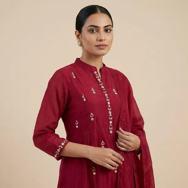 Maroon_Cotton_Premium_Kurta_Set_For_Women