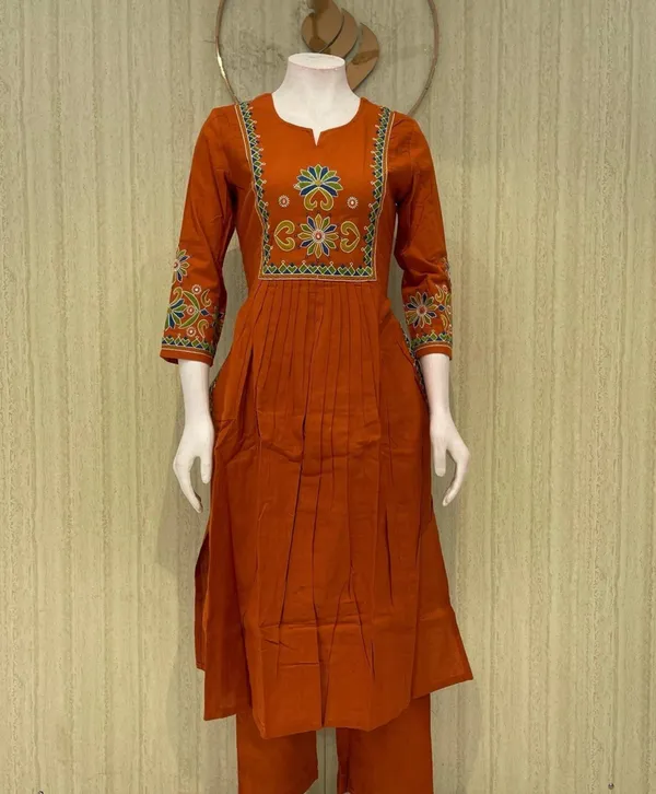 Orange_Cotton_Premium_Kurta_Set_For_Women