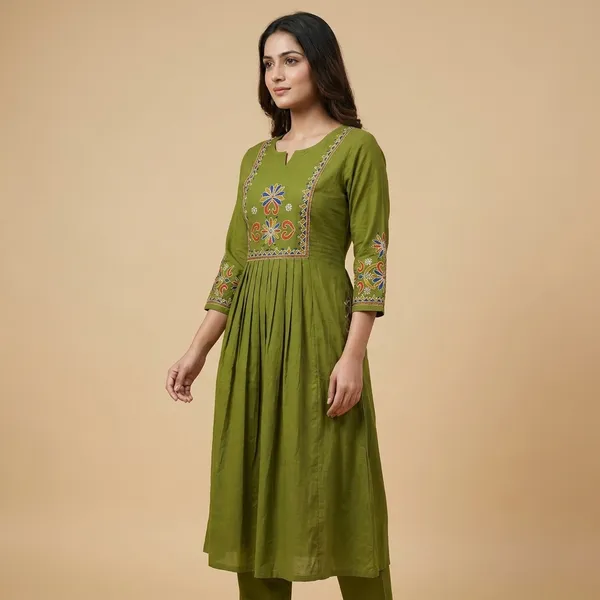 Olive_Cotton_Premium_Kurta_Set_For_Women