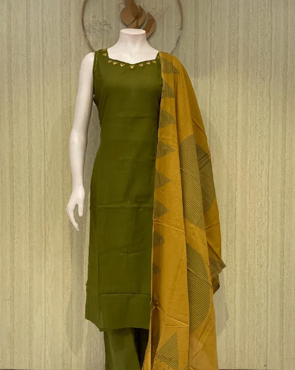 Olive_Cotton_Premium_Kurta_Set_For_Women