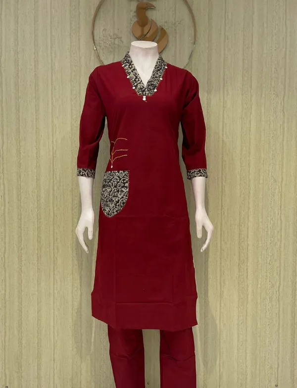 Maroon_Cotton_Kurti_with_Printed_Collar_and_Pocket_Detail