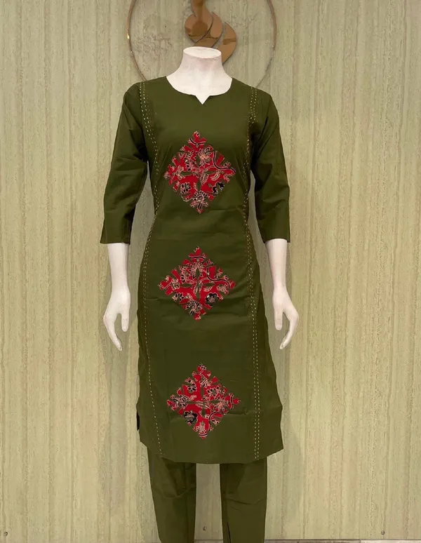 Olive_Green_Cotton_Kurti_with_Embroidered_Diamond_Motifs