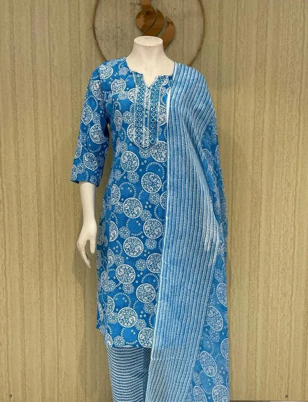 Blue_Block_Printed_Cotton_Kurti_with_Dupatta_Set
