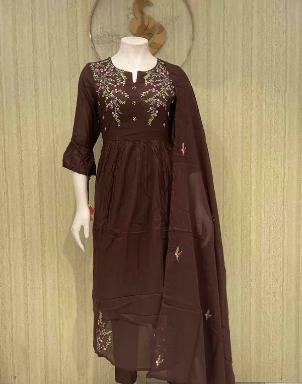 Brown_Cotton_Premium_Kurta_Set_For_Women