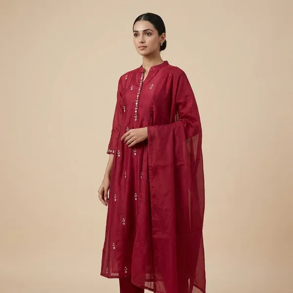Maroon_Cotton_Premium_Kurta_Set_For_Women