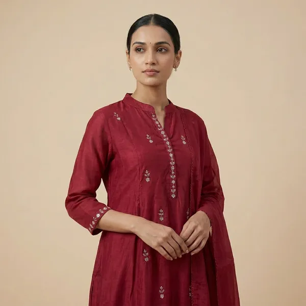 Maroon_Cotton_Premium_Kurta_Set_For_Women