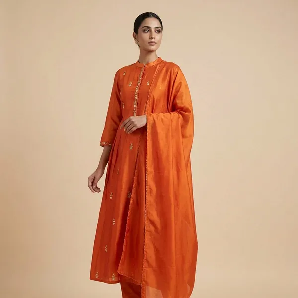 Orange_Cotton_Premium_Kurta_Set_For_Women