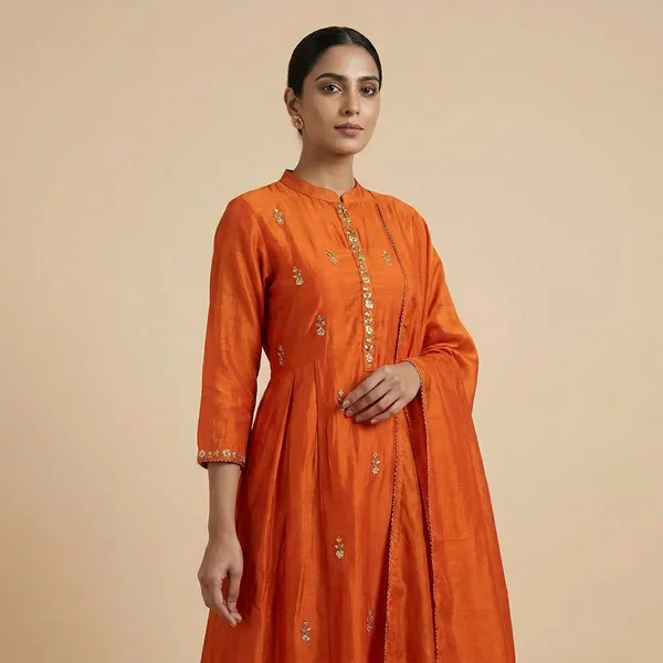 Orange_Cotton_Premium_Kurta_Set_For_Women