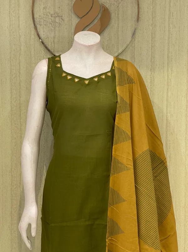 Olive_Cotton_Premium_Kurta_Set_For_Women