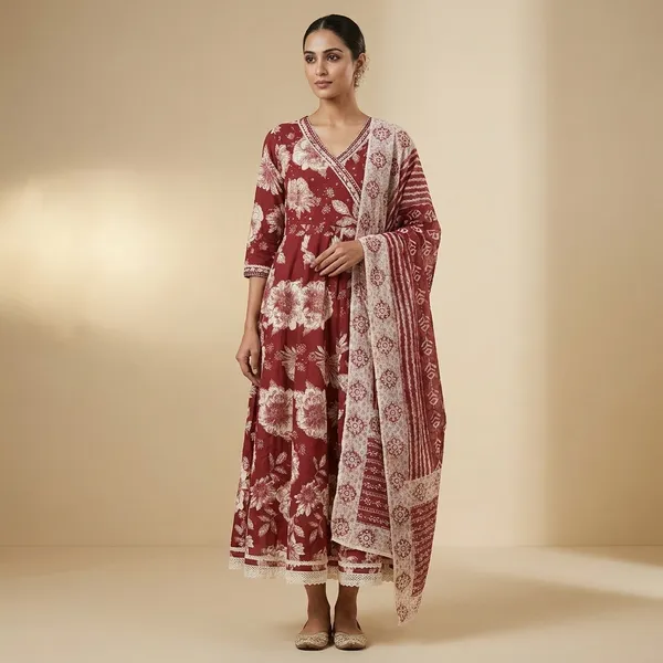 Maroon_Cotton_Premium_Kurta_Set_For_Women