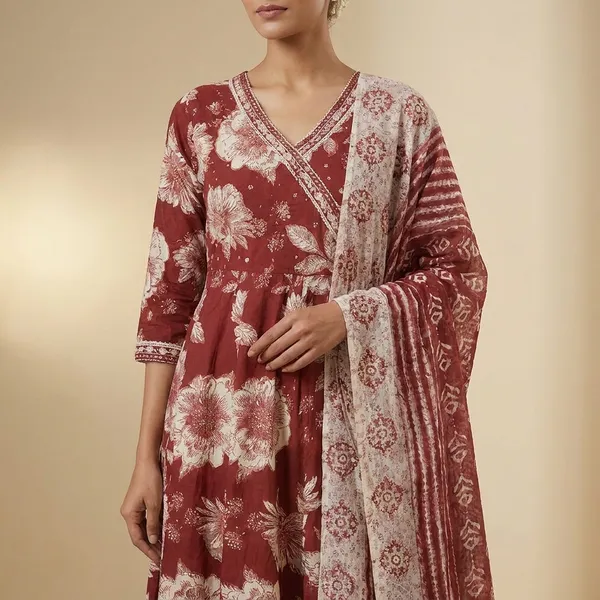 Maroon_Cotton_Premium_Kurta_Set_For_Women
