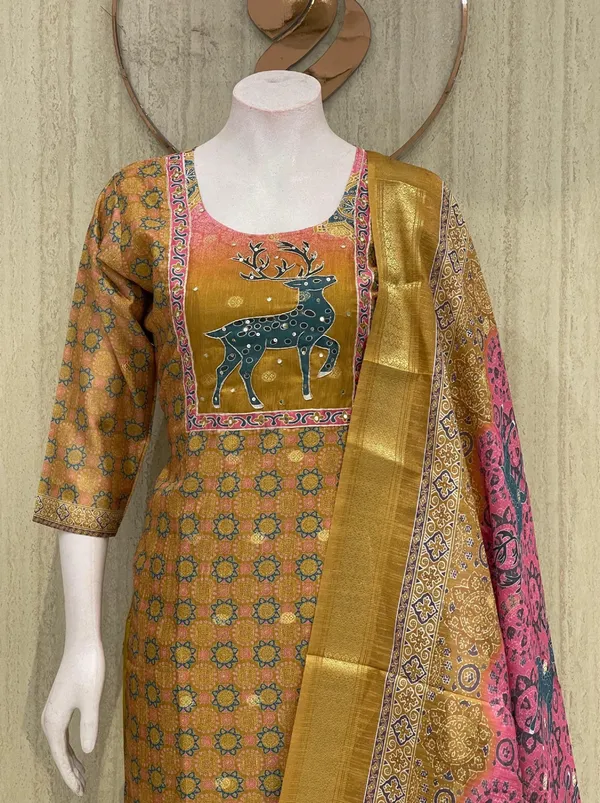 Traditional_Mustard_Yellow_Printed_Salwar_Suit_with_Deer_Motif_and_Multicolor_Dupatta
