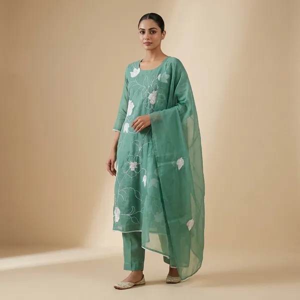 Green_Cotton_Premium_Kurta_Set_For_Women