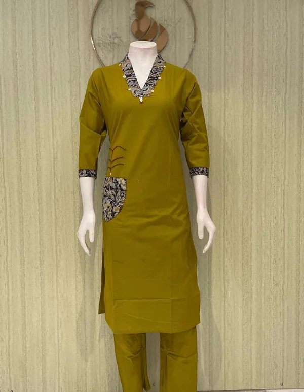 Olive_Green_Embroidered_Cotton_Kurti_with_Matching_Pants