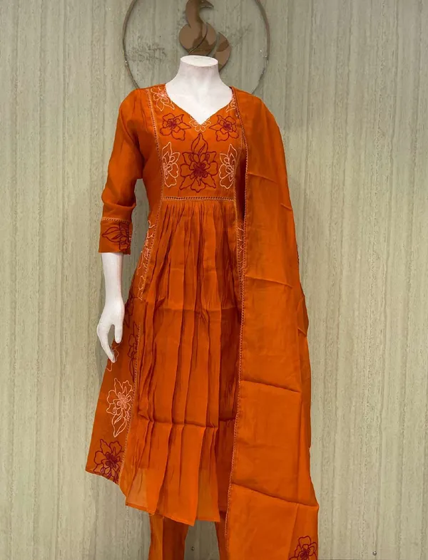 Orange_Cotton_Premium_Kurta_Set_For_Women