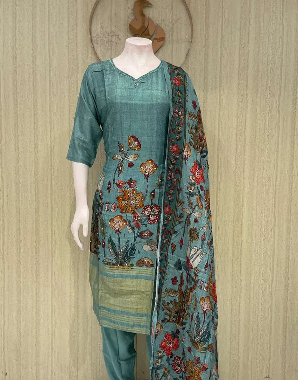 Teal_Cotton_Premium_Kurta_Set_For_Women