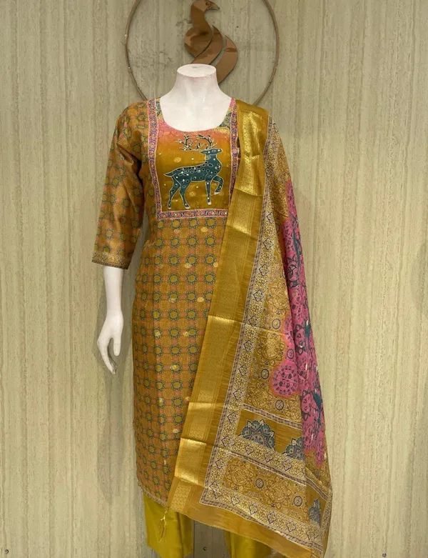 Traditional_Mustard_Yellow_Printed_Salwar_Suit_with_Deer_Motif_and_Multicolor_Dupatta