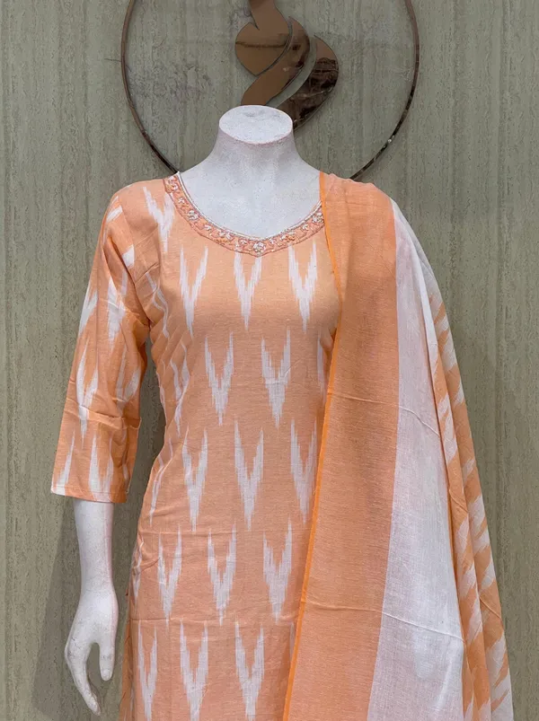 Peach_Cotton_Premium_Kurta_Set_For_Women