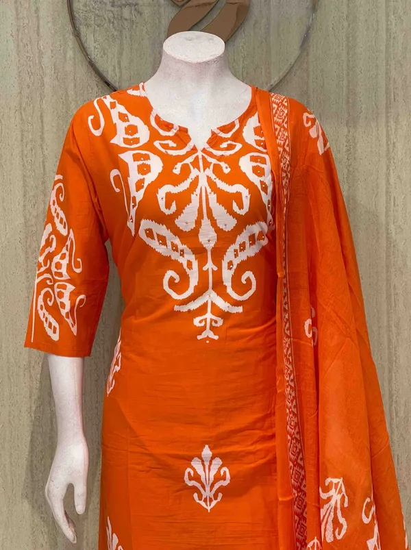 Orange_Cotton_Premium_Kurta_Set_For_Women
