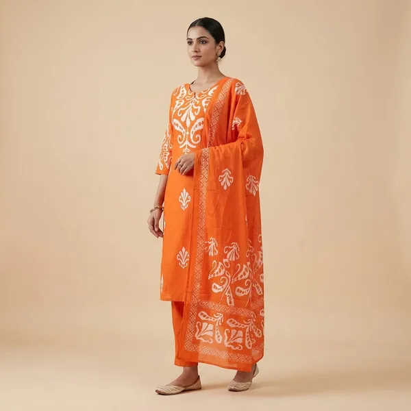 Orange_Cotton_Premium_Kurta_Set_For_Women