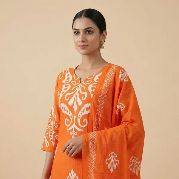 Orange_Cotton_Premium_Kurta_Set_For_Women