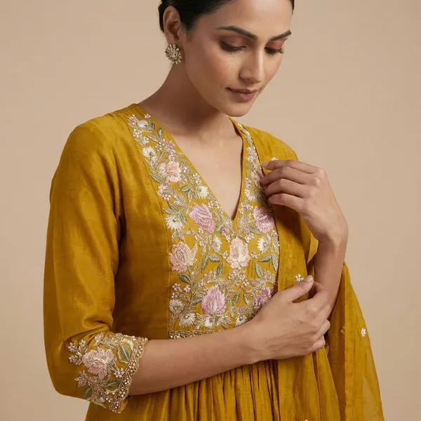 Mustard_Cotton_Premium_Kurta_Set_For_Women
