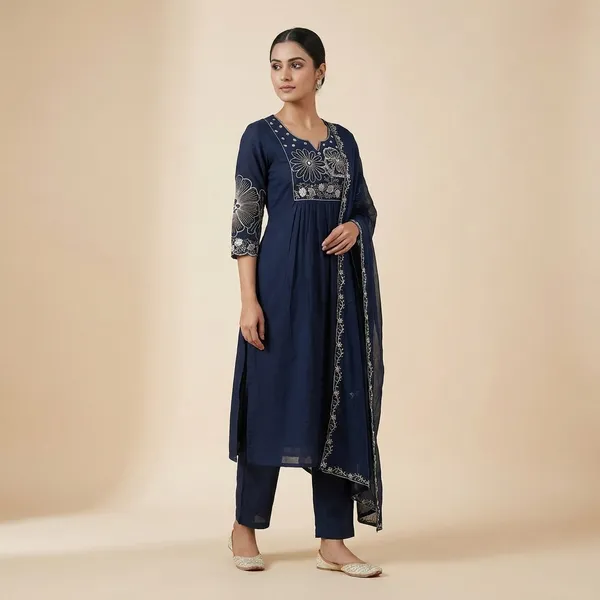Navy_Cotton_Premium_Kurta_Set_For_Women