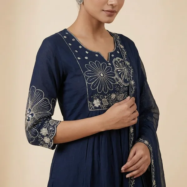 Navy_Cotton_Premium_Kurta_Set_For_Women