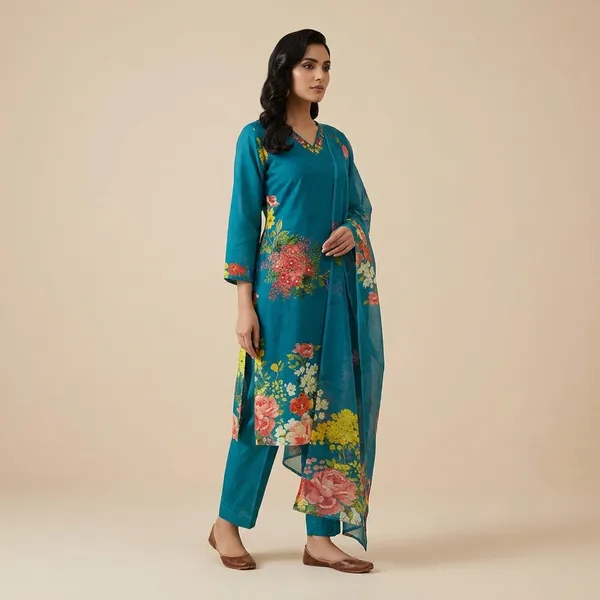 Teal_Cotton_Premium_Kurta_Set_For_Women