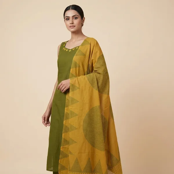 Olive_Cotton_Premium_Kurta_Set_For_Women