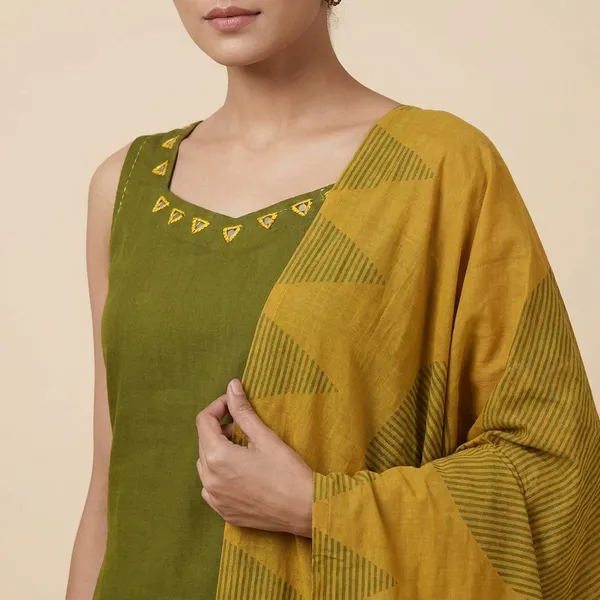 Olive_Cotton_Premium_Kurta_Set_For_Women