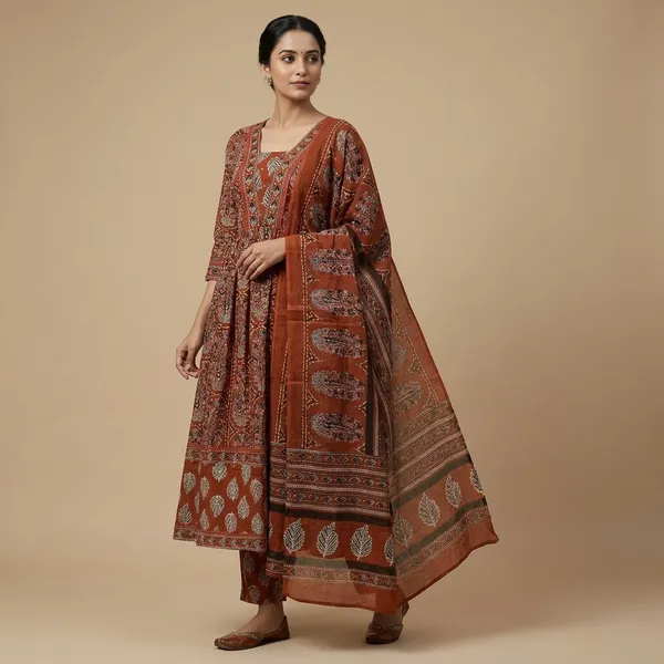 Rust_Cotton_Premium_Kurta_Set_For_Women