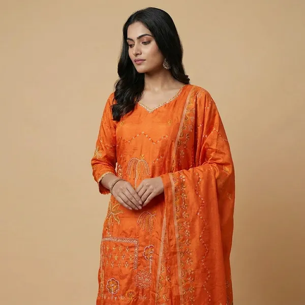Orange_Cotton_Premium_Kurta_Set_For_Women