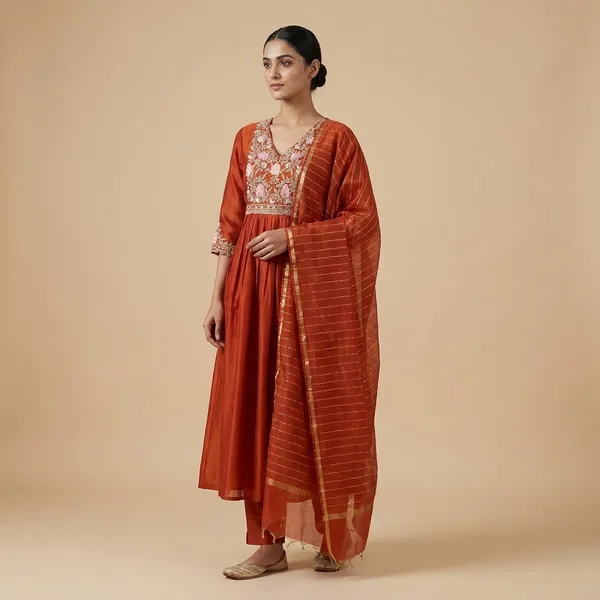 Orange_Cotton_Premium_Kurta_Set_For_Women