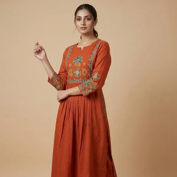 Orange_Cotton_Premium_Kurta_Set_For_Women