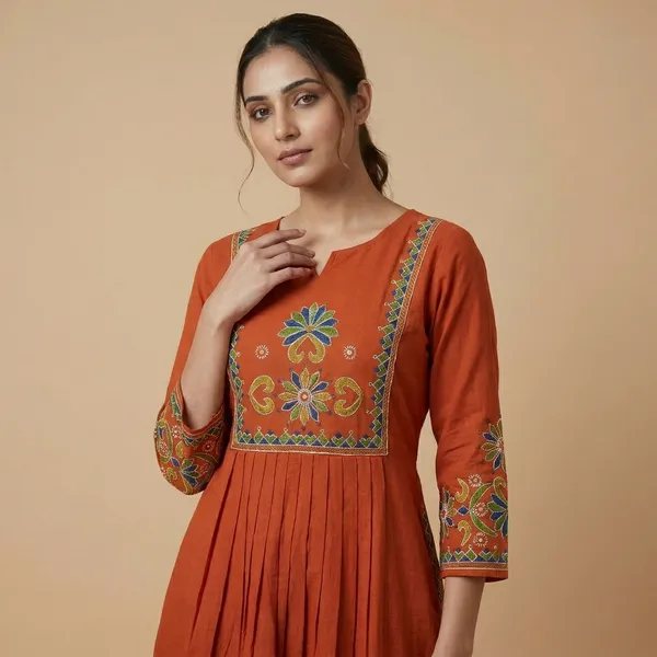 Orange_Cotton_Premium_Kurta_Set_For_Women