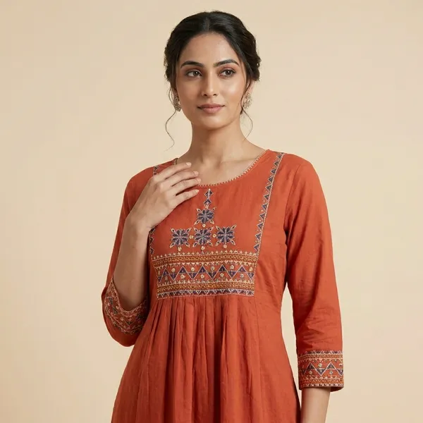 Orange_Cotton_Premium_Kurta_Set_For_Women