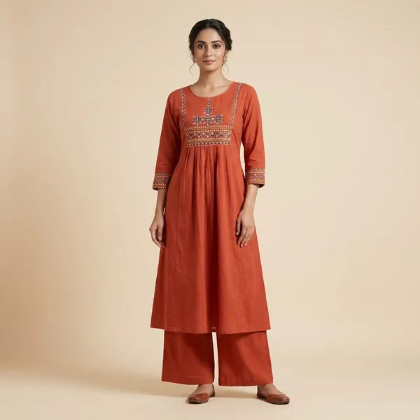 Orange_Cotton_Premium_Kurta_Set_For_Women