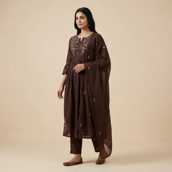 Brown_Cotton_Premium_Kurta_Set_For_Women