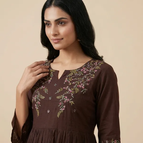 Brown_Cotton_Premium_Kurta_Set_For_Women