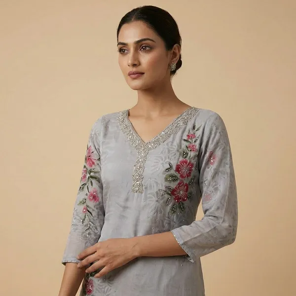 Grey_Cotton_Premium_Kurta_Set_For_Women
