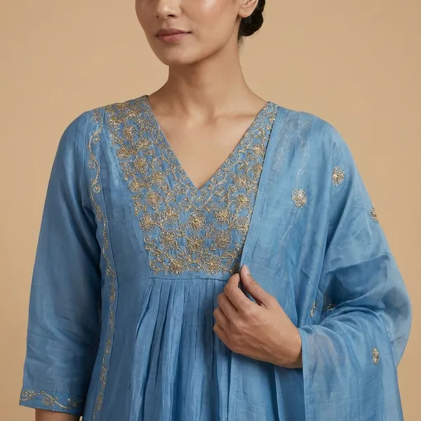 Blue_Cotton_Premium_Kurta_Set_For_Women