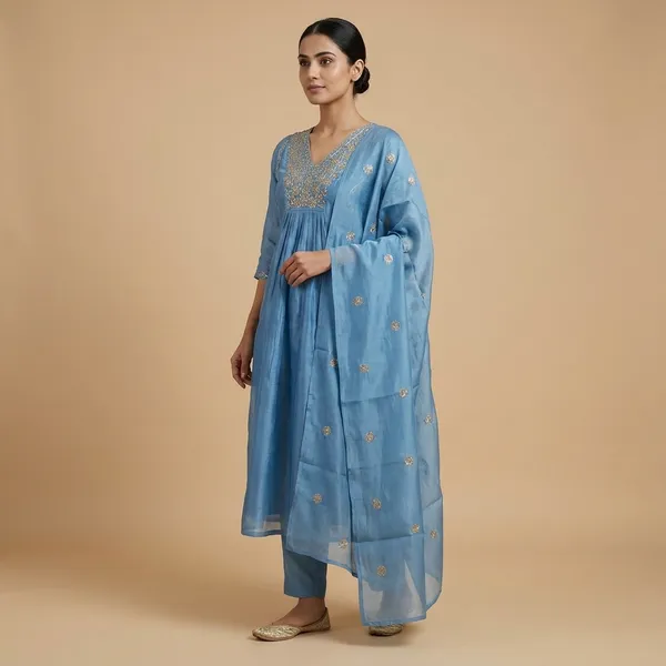 Blue_Cotton_Premium_Kurta_Set_For_Women