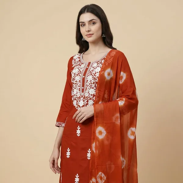 Rust_Cotton_Premium_Kurta_Set_For_Women